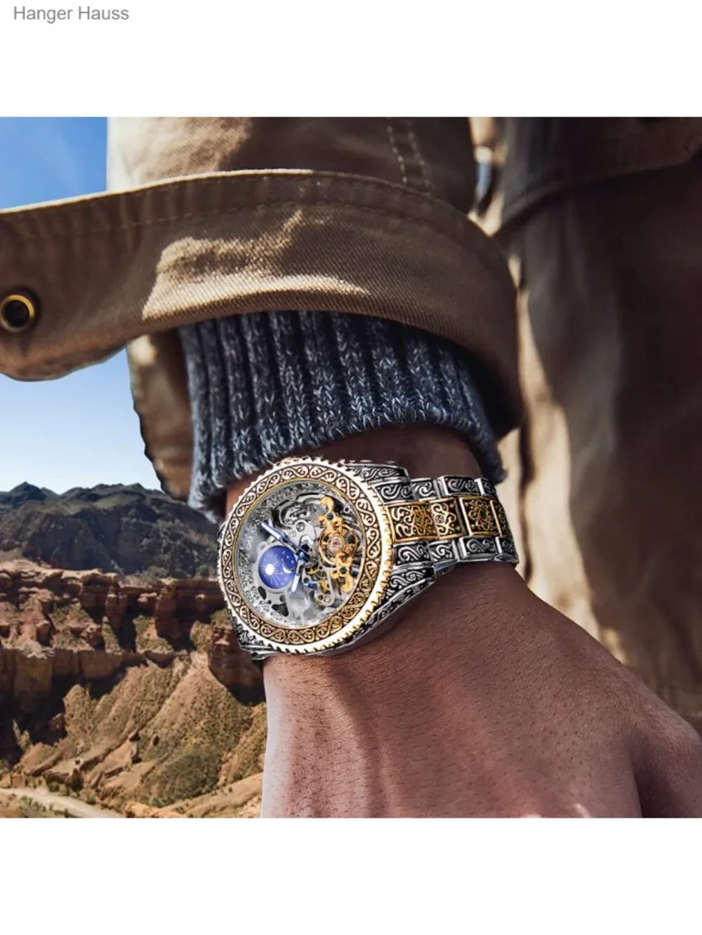 Vintage Engraved Automatic Self-Wind Mechanical Watch